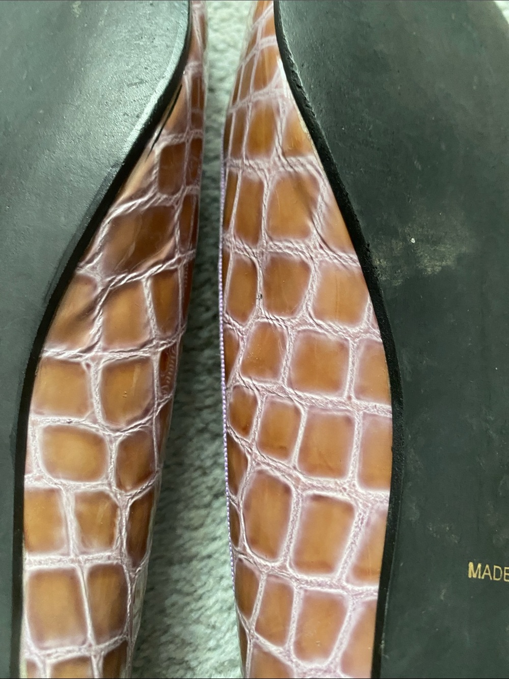 French Sole Brown Croc Ballet Flats with Lilac Trim - Picture 13 of 15